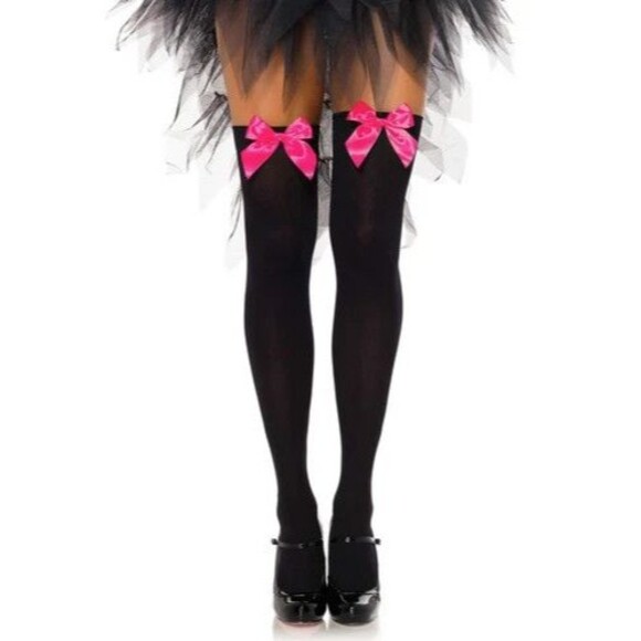 Sexy Thigh High Stockings with Satin Bows Adult Womens Fairy Maiden NEW - Picture 2 of 3